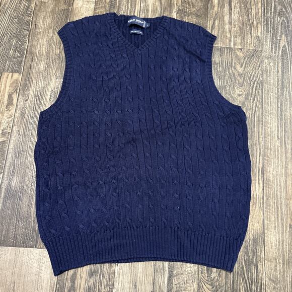 Ralph Lauren Polo Golf Sweater Vest Cable Knit Large Pima Cotton Blue Navy - Picture 1 of 4